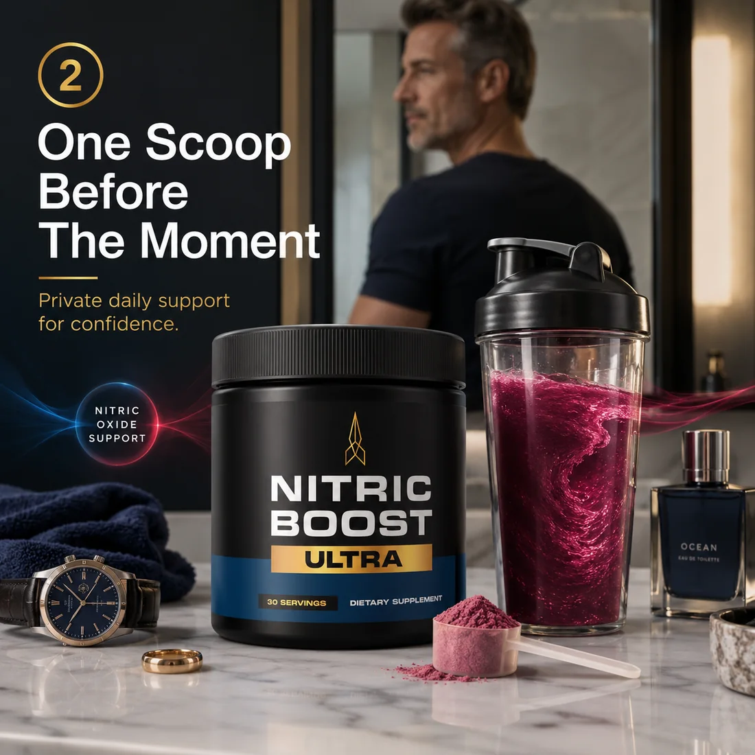 One scoop daily nitric oxide booster — natural supplement for men to support blood flow and harder erections